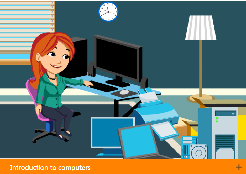 Animated person sitting at computer